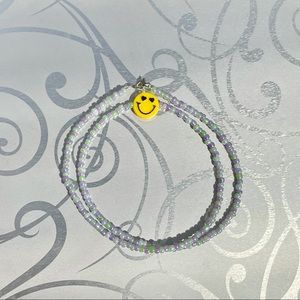 Vintage smiley face heart eye beaded necklace